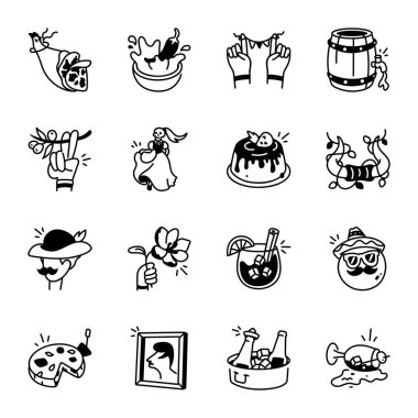 El Çizimi İspanyol Yemek Simgeleri 