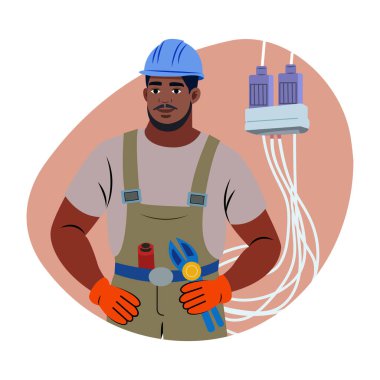 Düz bir şekilde elektrikçi illüstrasyonu 