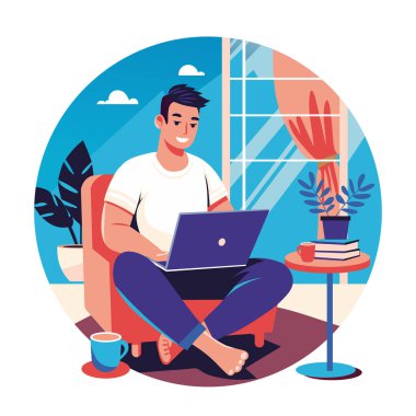 Dizüstü bilgisayarda çalışan serbest çalışan, düz çizim 