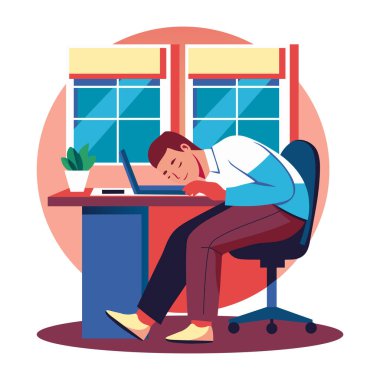 Bir çalışanın güç uykusuna yattığını gösteren düz bir çizim. 