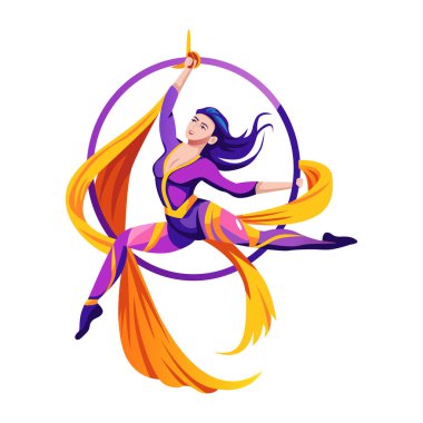 Güzel bir hava gösterisi yapan bir kızın düz bir çizimi. 