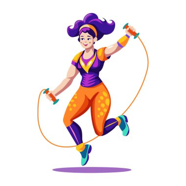 İp atlayan bir sirk kızının düz bir çizimi. 