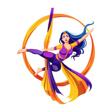 Havadan dans eden bir sirk kızının düz bir resmi. 