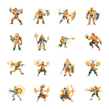 Düz Stil Fantezi Oyun Karakterleri Koleksiyonu