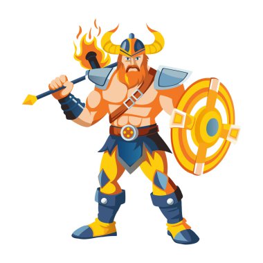 Kalkanı olan İskandinav savaşçısının düz bir çizimi. 