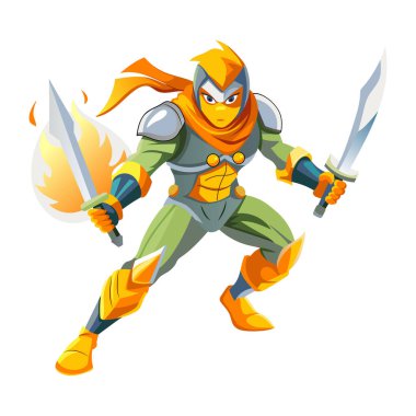 Düz stil ile yanan ninja karakter çizimi 