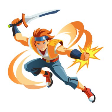 Düz stil ile dövüşçü illüstrasyonu 