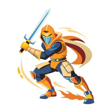 A flat style illustration of a sword fighter  clipart