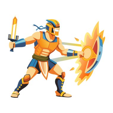 Düz stil ile yanan savaşçı çizimi 
