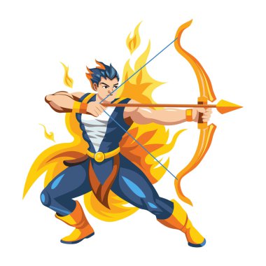 Okçu karakter resimlemesini düz bir şekilde ateşle 