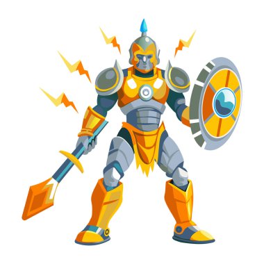 Zırhlı bir savaşçı karakterinin düz bir çizimi. 