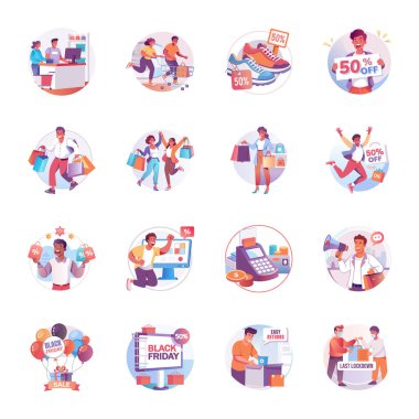 Düz Stil Paketi Cuma Satışı Çizimleri 