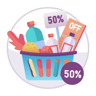 Market indiriminin düz bir illüstrasyonu 