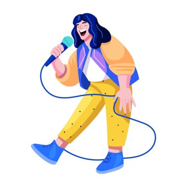 Mikrofon tutan bir şarkıcının düz bir çizimi. 