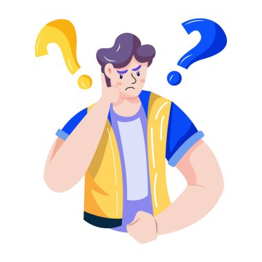 Kafası karışmış karakterin düz bir çizimi 