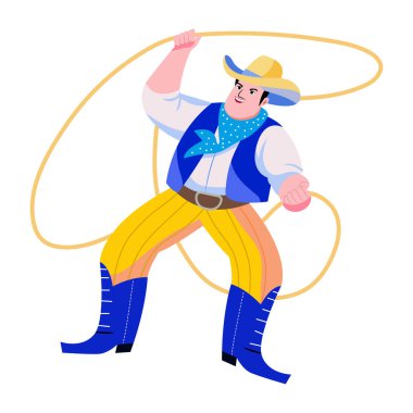 Düz stil ile Kovboy karakter çizimi 