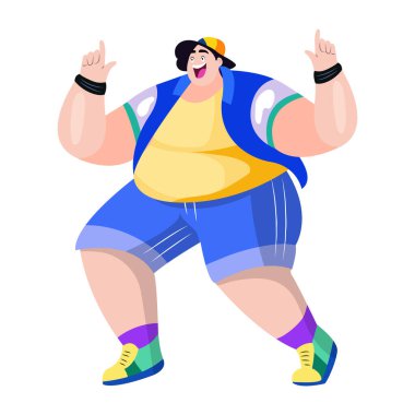 Düz stil dans eden komik çocuk. 