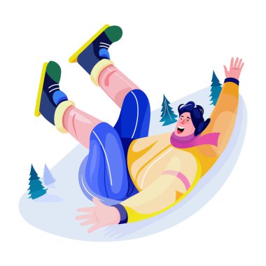 Düz stil ile komik snowboardcu karakter çizimi 