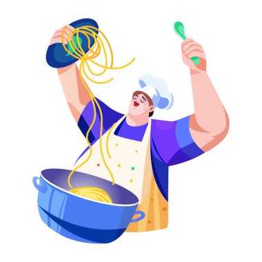 Erişte yapan şefin düz bir çizimi. 