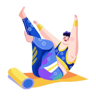 Komik yoga yapan bir karakterin düz bir çizimi. 