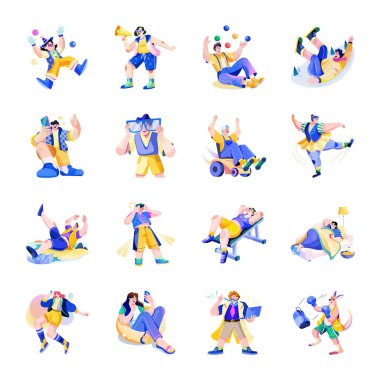 Düz Stil Komik ve Eğlenceli Karakterler Çizimleri 