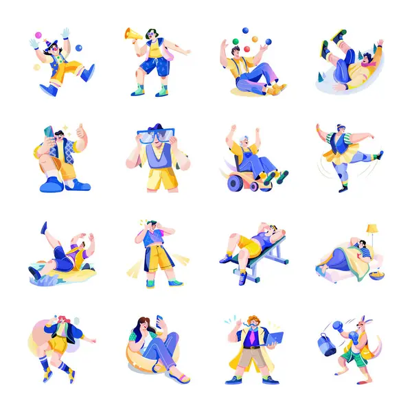 Düz Stil Komik ve Eğlenceli Karakterler Çizimleri 