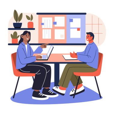 Aday röportajının düz karakter illüstrasyonu 