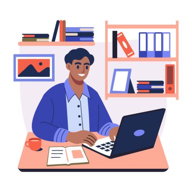 Çevrimiçi iş yapan Freelancer, düz çizim 