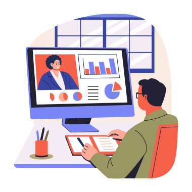 Flat illustration depicting online analysis  clipart