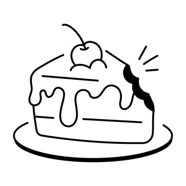 Tatlı pasta dilimi simgesi karalama stilinde 