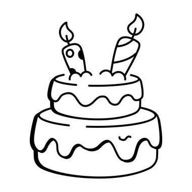 Karalama tarzında doğum günü pastası simgesi 