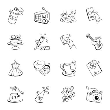 El Çizimi Doğum günü Partisi Simgeleri 