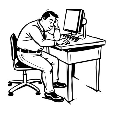 Çok çalışan çalışanın Doodle tarzı karakter çizimi 