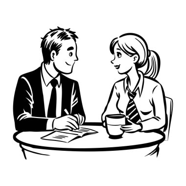 Ofis aşkını resmeden bir el çizimi. 