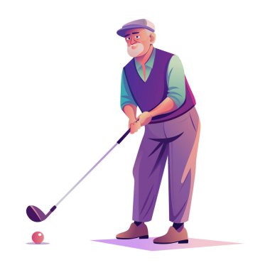 Eski golfçünün düz karakter çizimi. 