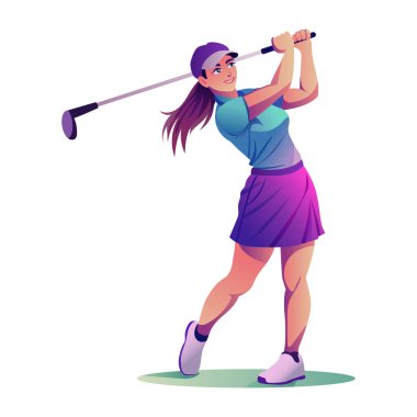 Düz çizim, kadın golf vuruşu.
