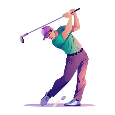 Golf sopası sallaması, düz stil illüstrasyon