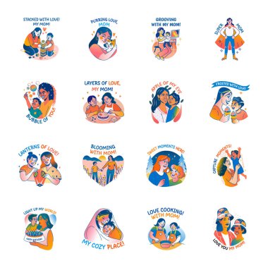 Düz Stil Koleksiyonu Anneler Günü Etiketleri 