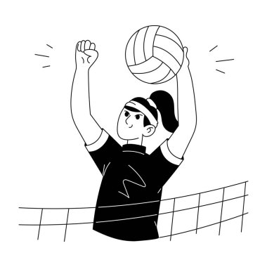 Voleybolcu kızın el çizimi. 