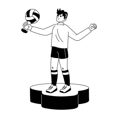 Bir spor karakteri kupa illüstrasyonunu elde tutar. 