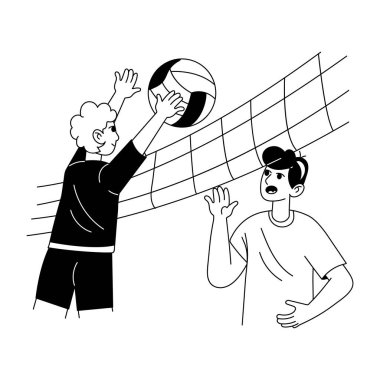 Voleybol oyuncusu el çizimi stilinde illüstrasyon tartışması yapıyor 