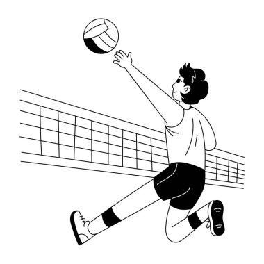 Voleybol antrenmanı yapan bir karakterin el çizimi. 