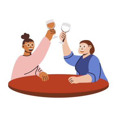 İki karakterin gözlükleriyle tezahürat yapmasının düz bir çizimi. 