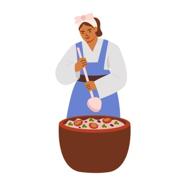 A woman making food illustration in flat style  clipart