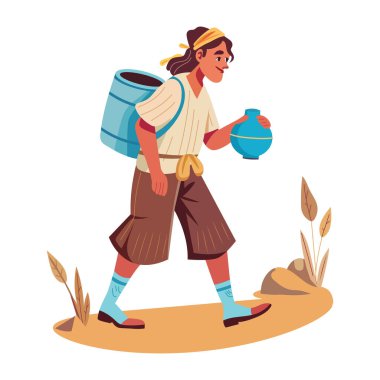 Su resimlerini düz bir şekilde taşıyan fakir bir kadın. 