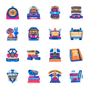 Bilim Keşfi Düz Etiket Koleksiyonu