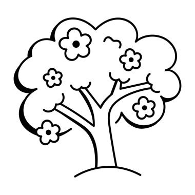 Doodle Stili İlkbahar ve Çiçek açan Simgeler