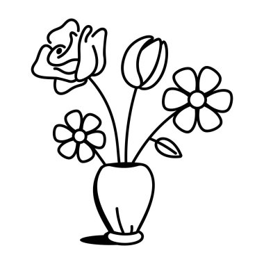 Doodle Stili İlkbahar ve Çiçek açan Simgeler