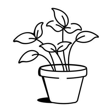 Saksı bitkisinin el çizimi simgesi. 