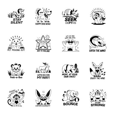 Glyph Biçimli Hayvan Harfleri Etiketleri Koleksiyonu 